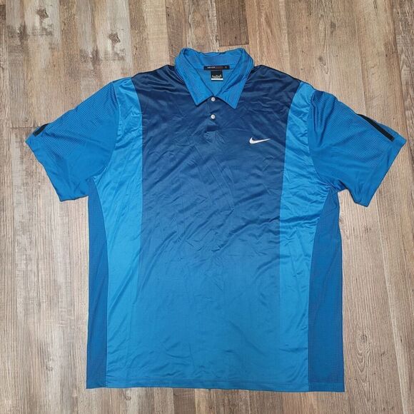 Nike Tiger Woods Collection Golf Polo Shirt Mens XL Blue TW DriFit Mesh Venting - Picture 2 of 10